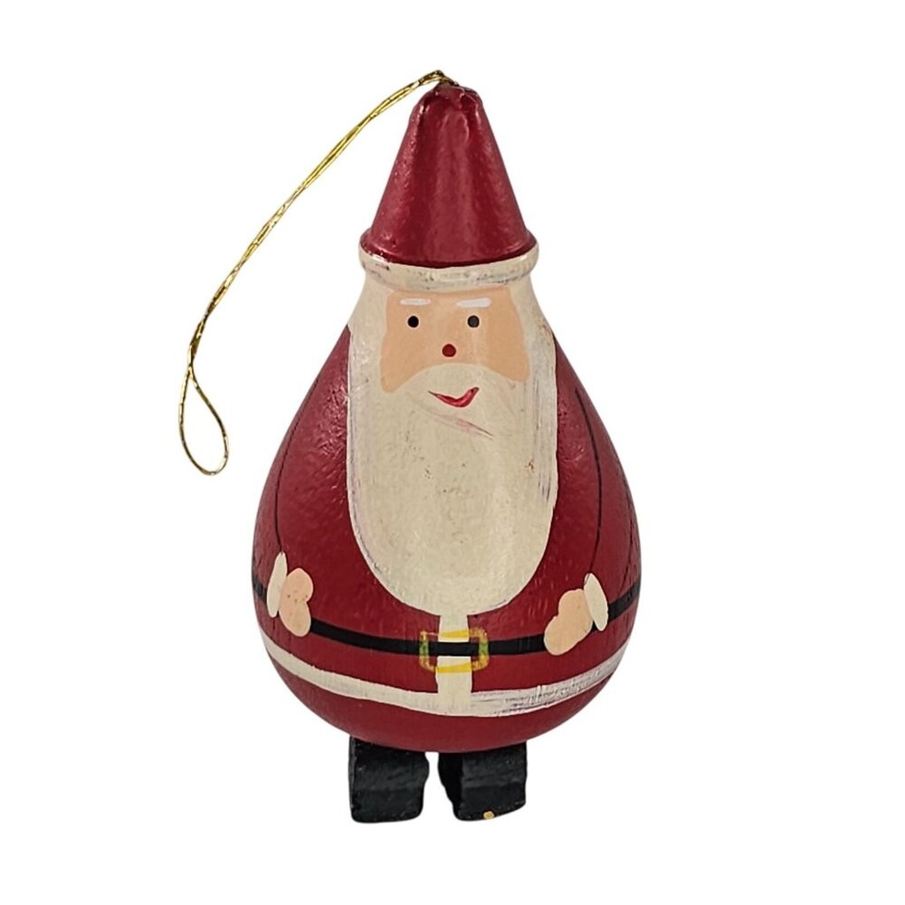 Vintage Handcrafted Wooden Santa Claus Christmas Ornament Christmas Folk Art